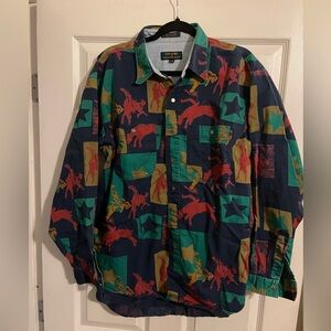 💚 Men’s long sleeve button down western shirt LG